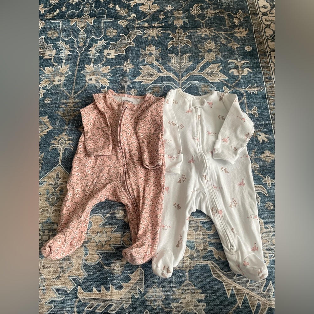 Carter's 0-3 month Pink and White Floral Bunny Footies